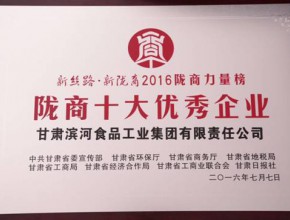 2016新丝路，新陇商” 滨河集团荣获--陇商十大优秀企业