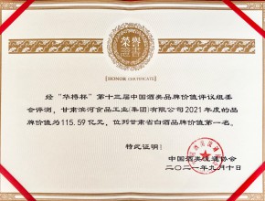 甘肃省白酒品牌价值第一 名