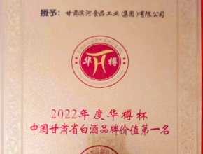 2022年度华樽杯中国甘肃省白酒品牌价值第一名